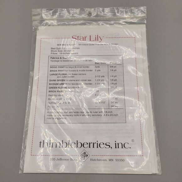 Thimbleberries Star Lily Quilt Pattern Single Pattern - Picture 3 of 4